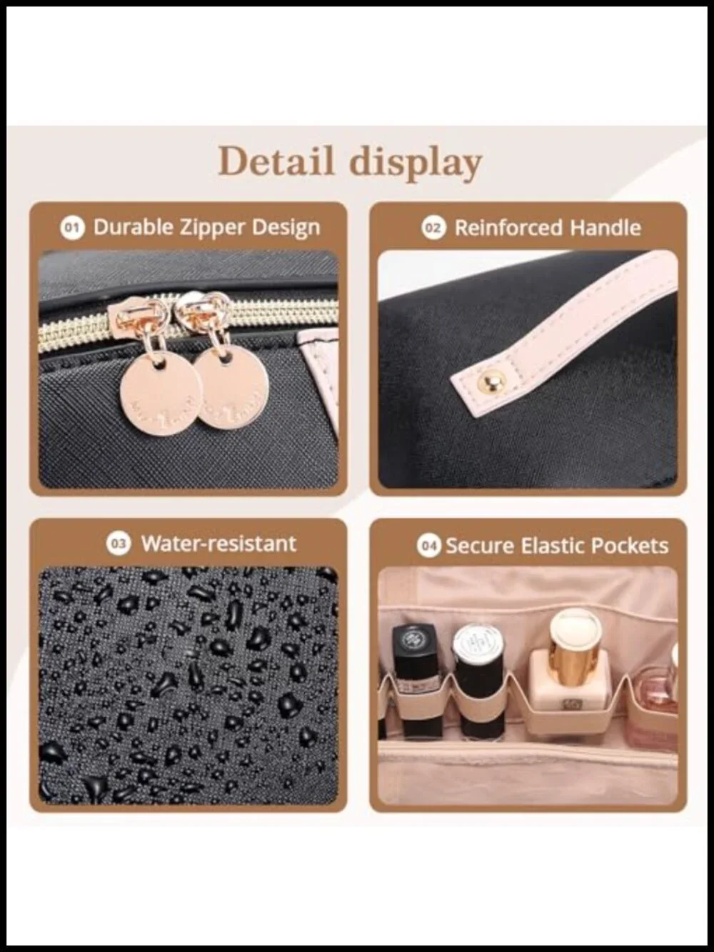 3-in-1 Travel Makeup Bag Organizer Vegan Leather Large Capacity Toiletry Case